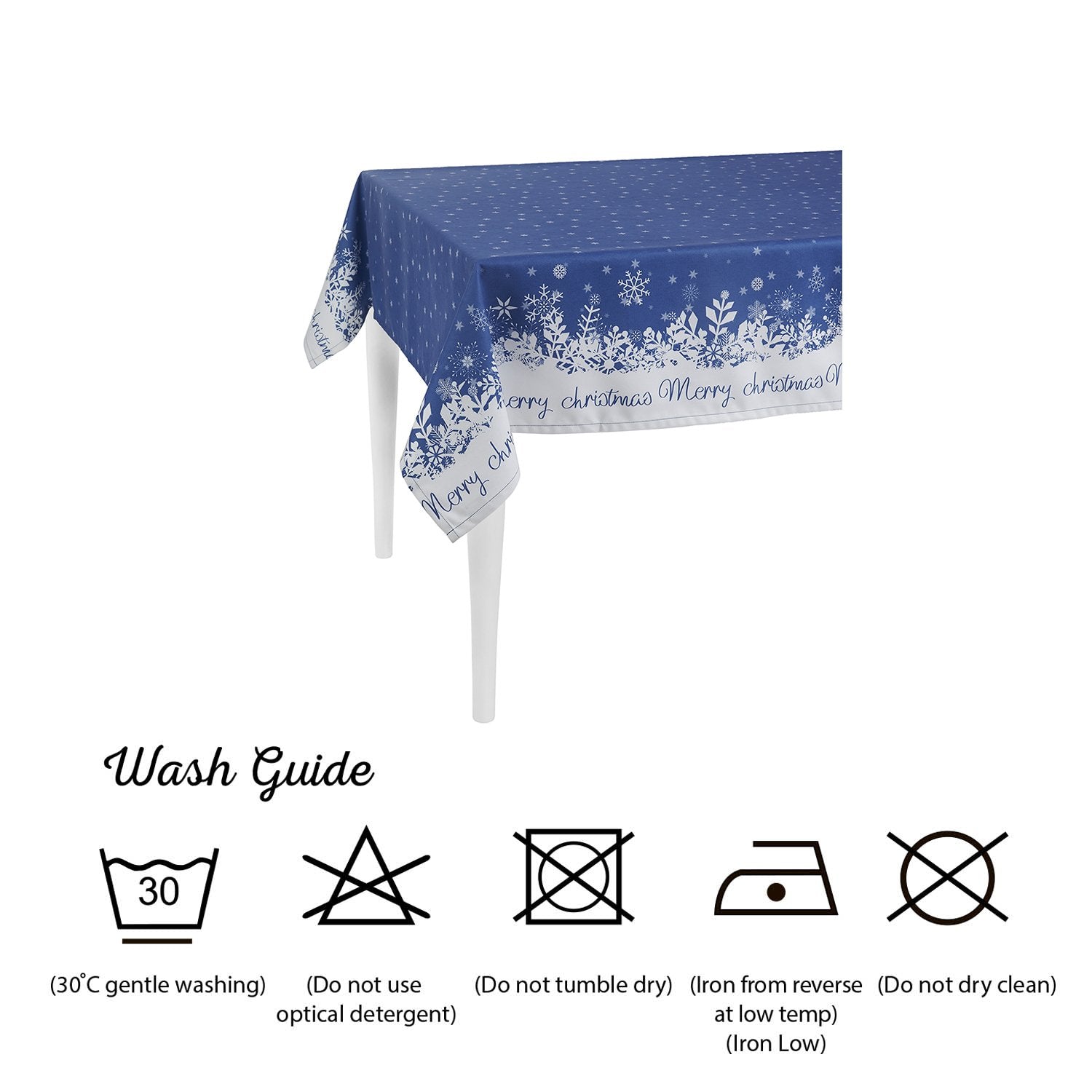 120" Merry Christmas Printed Rectangle Tablecloth in Blue