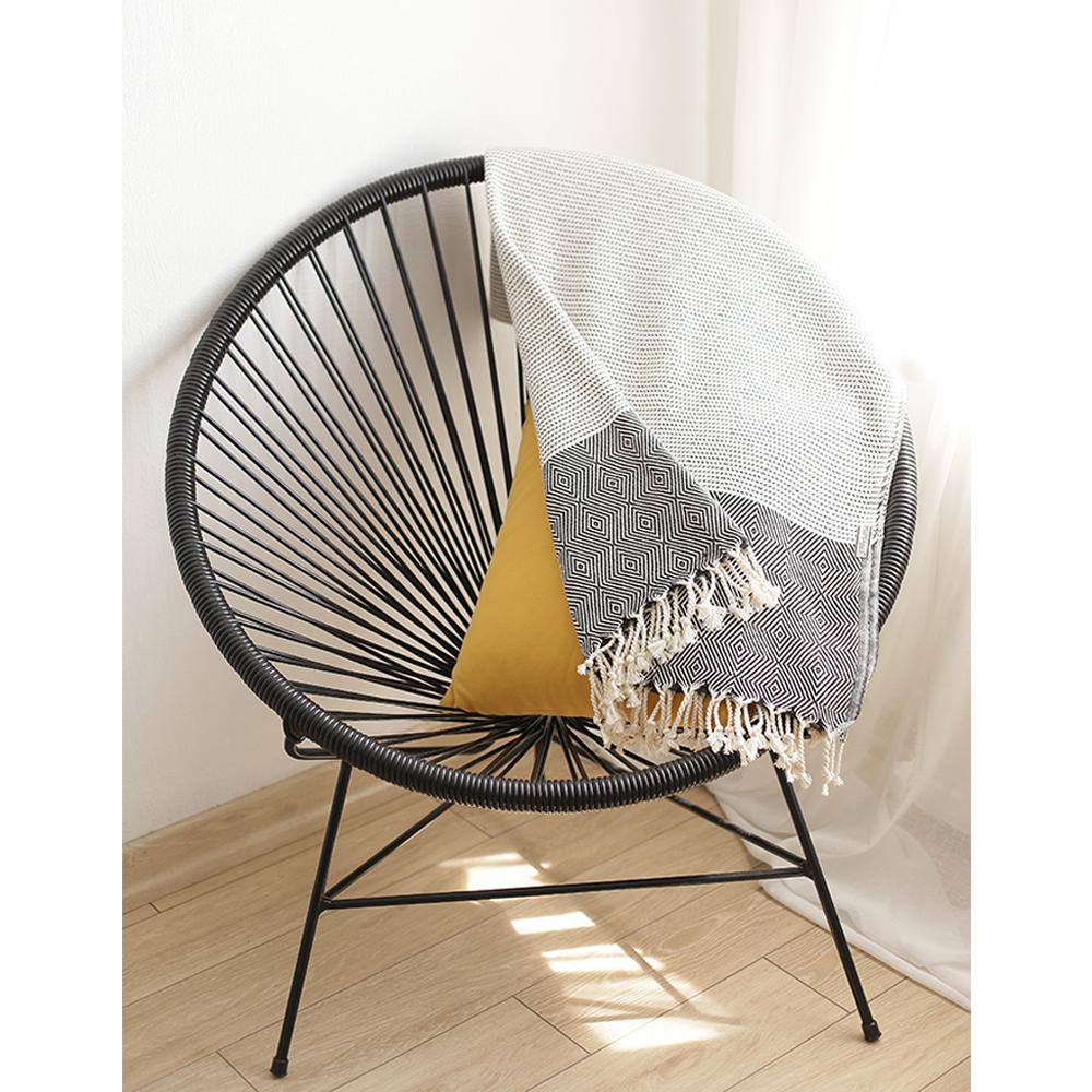 70" Turkish Cotton Handwoven Throw Blankets in Black