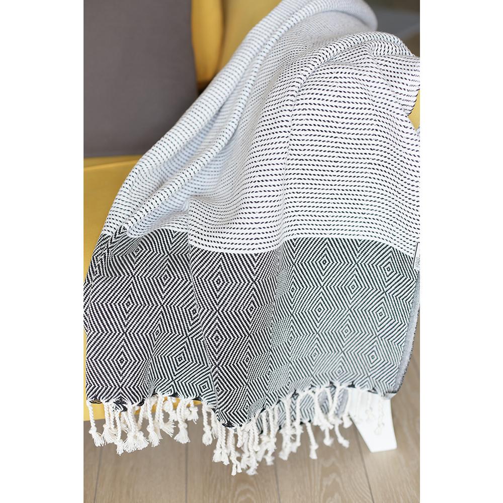 70" Turkish Cotton Handwoven Throw Blankets in Black