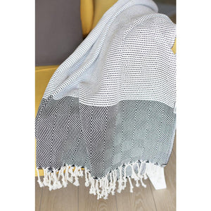 70" Turkish Cotton Handwoven Throw Blankets in Black