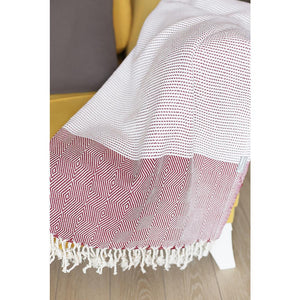 70" Turkish Cotton Handwoven Throw Blankets in Red