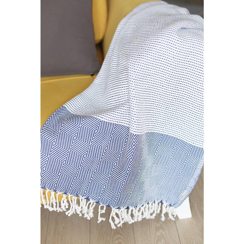 70" Turkish Cotton Handwoven Throw Blankets in Blue