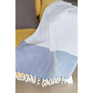 70" Turkish Cotton Handwoven Throw Blankets in Blue