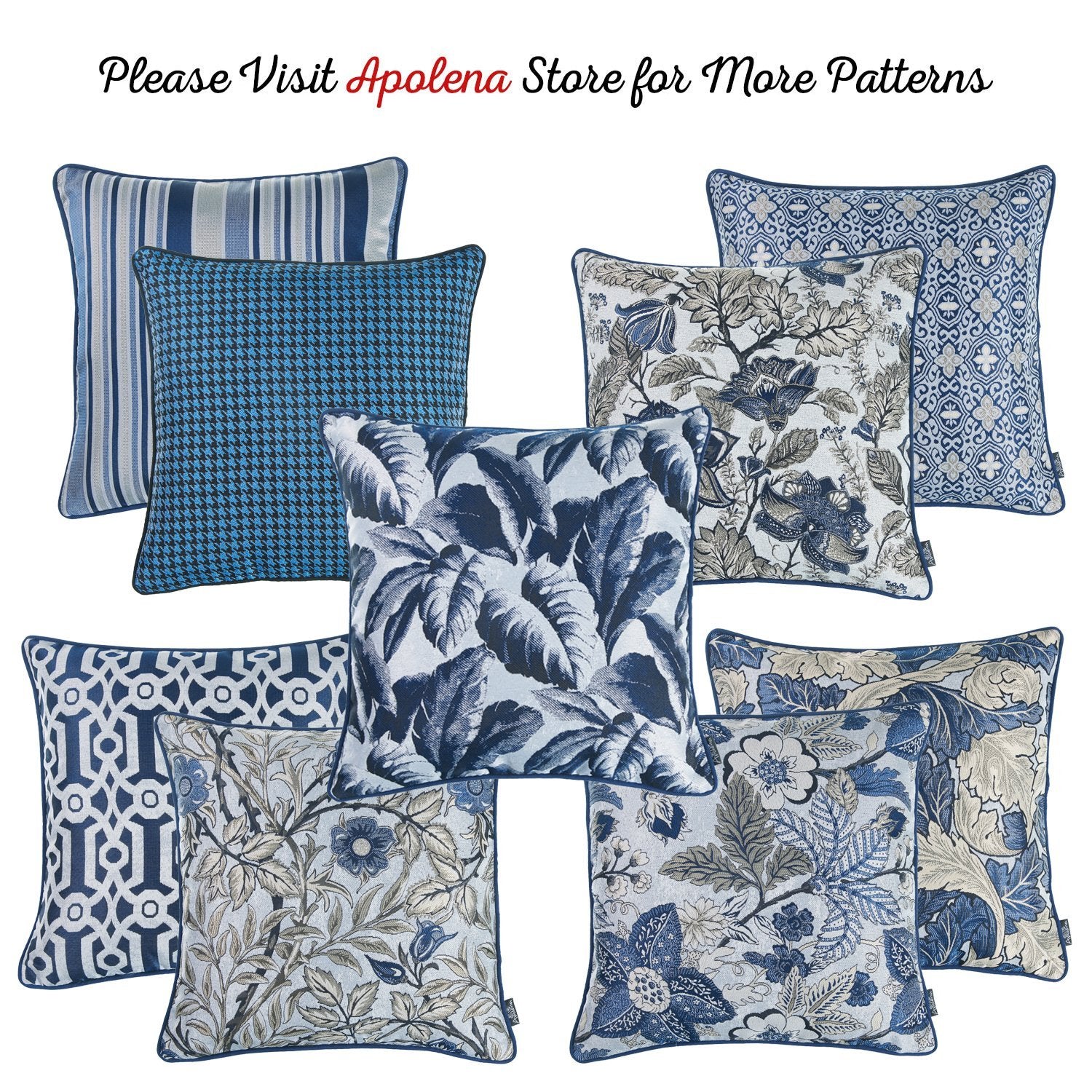 Set of 2 17" Jacquard Weaver Throw Pillow Cover in Blue