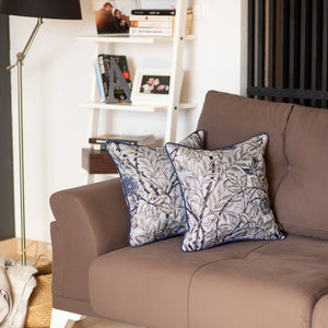 Set of 2 17" Jacquard Leaf Jacquard Throw Pillow Cover in Blue