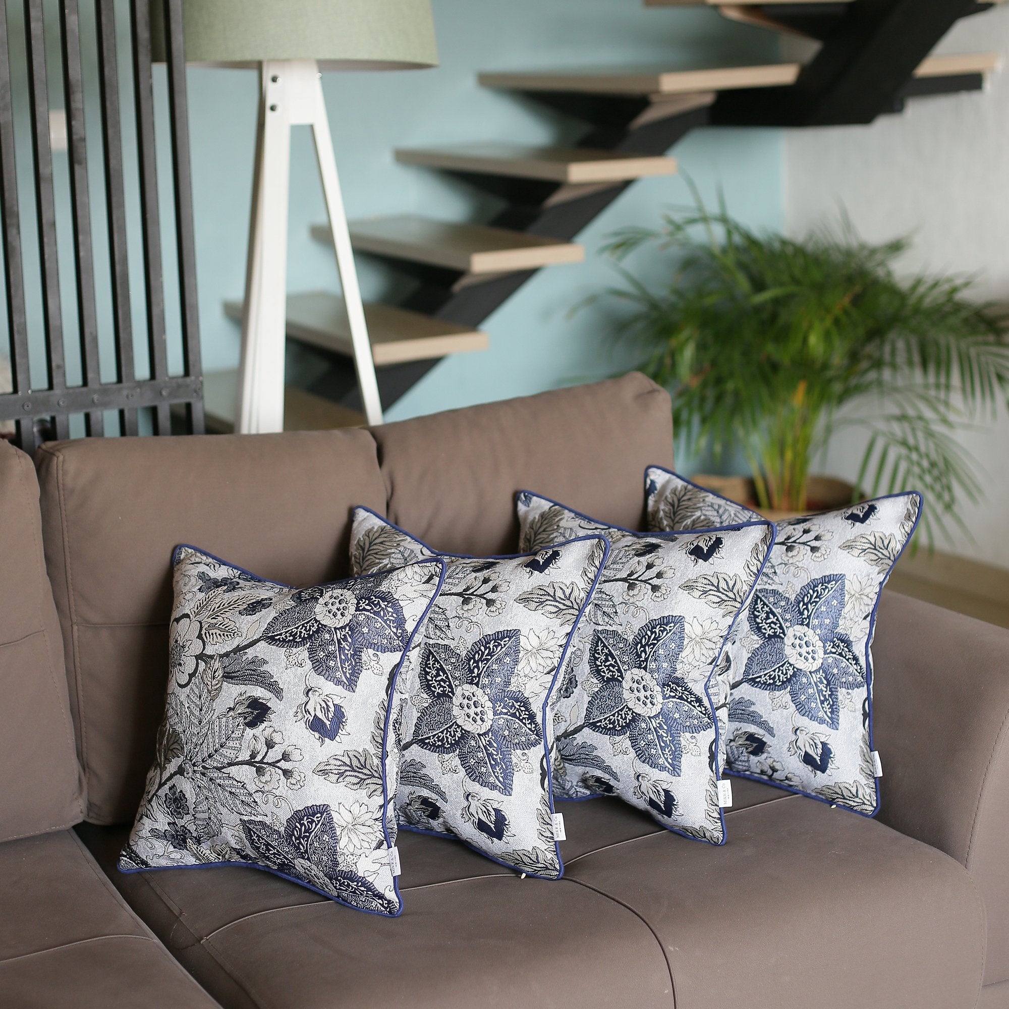 Set of 4 17" Forest Sky Jacquard Throw Pillow Cover in Blue