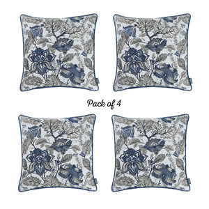 Set of 4 17" Jacquard Weaver Throw Pillow Cover in Blue