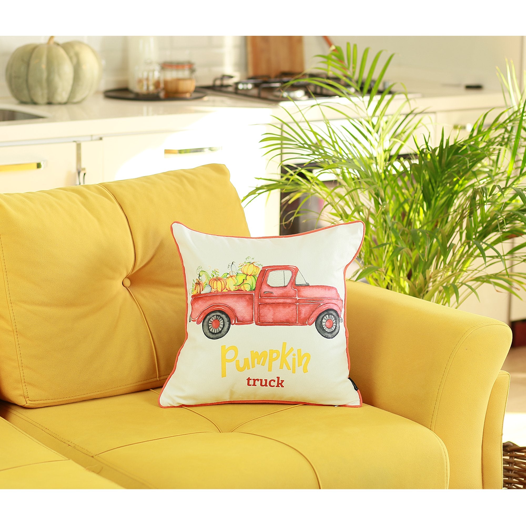 Set of 2 18" Pumpkin Truck Throw Pillow Cover in Multicolor