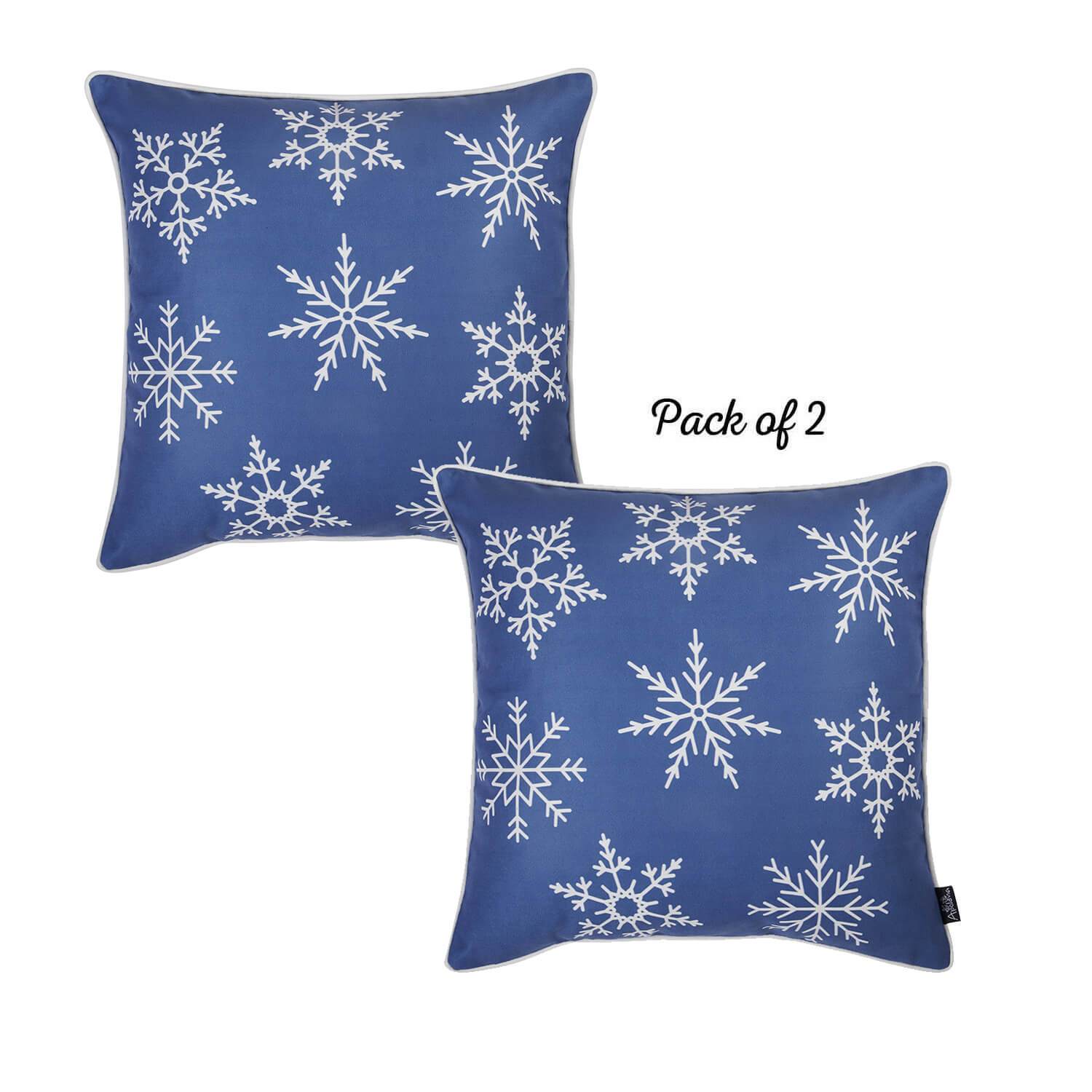 Set of 2 18" Christmas Snowflakes Throw Pillow Cover in Blue
