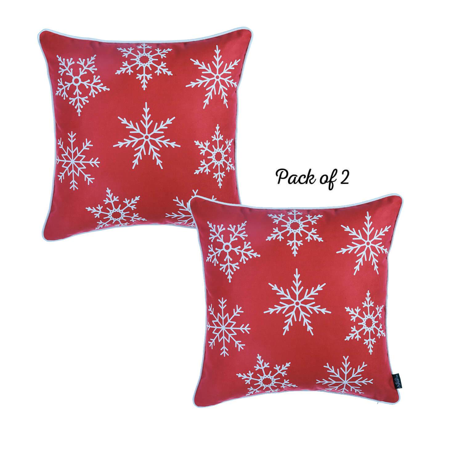 Set of 2 18" Christmas Snowflakes Throw Pillow Cover in Red