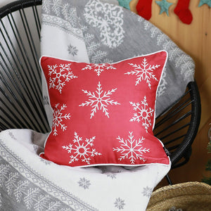 Set of 2 18" Christmas Snowflakes Throw Pillow Cover in Red