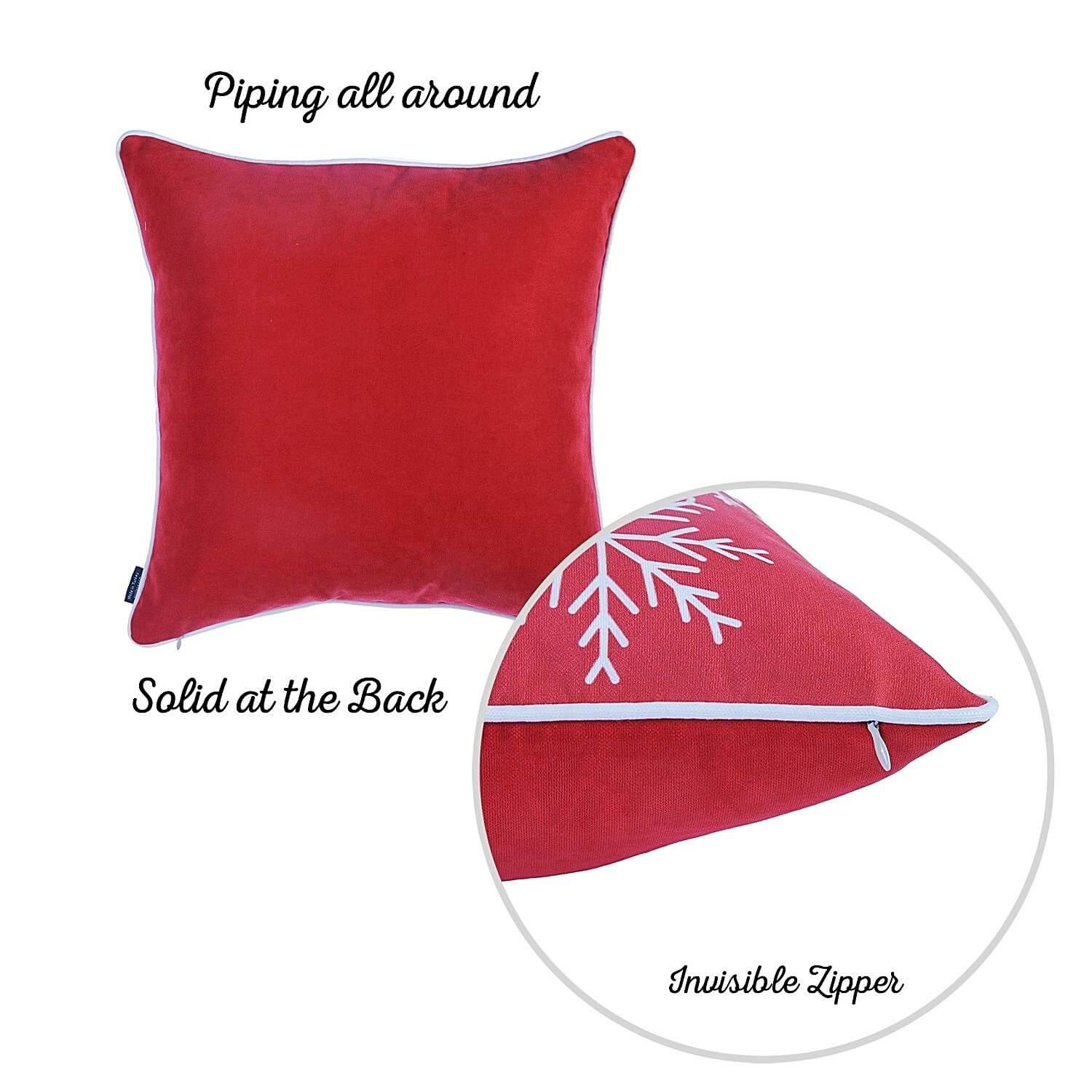 Set of 2 18" Christmas Snowflakes Throw Pillow Cover in Red