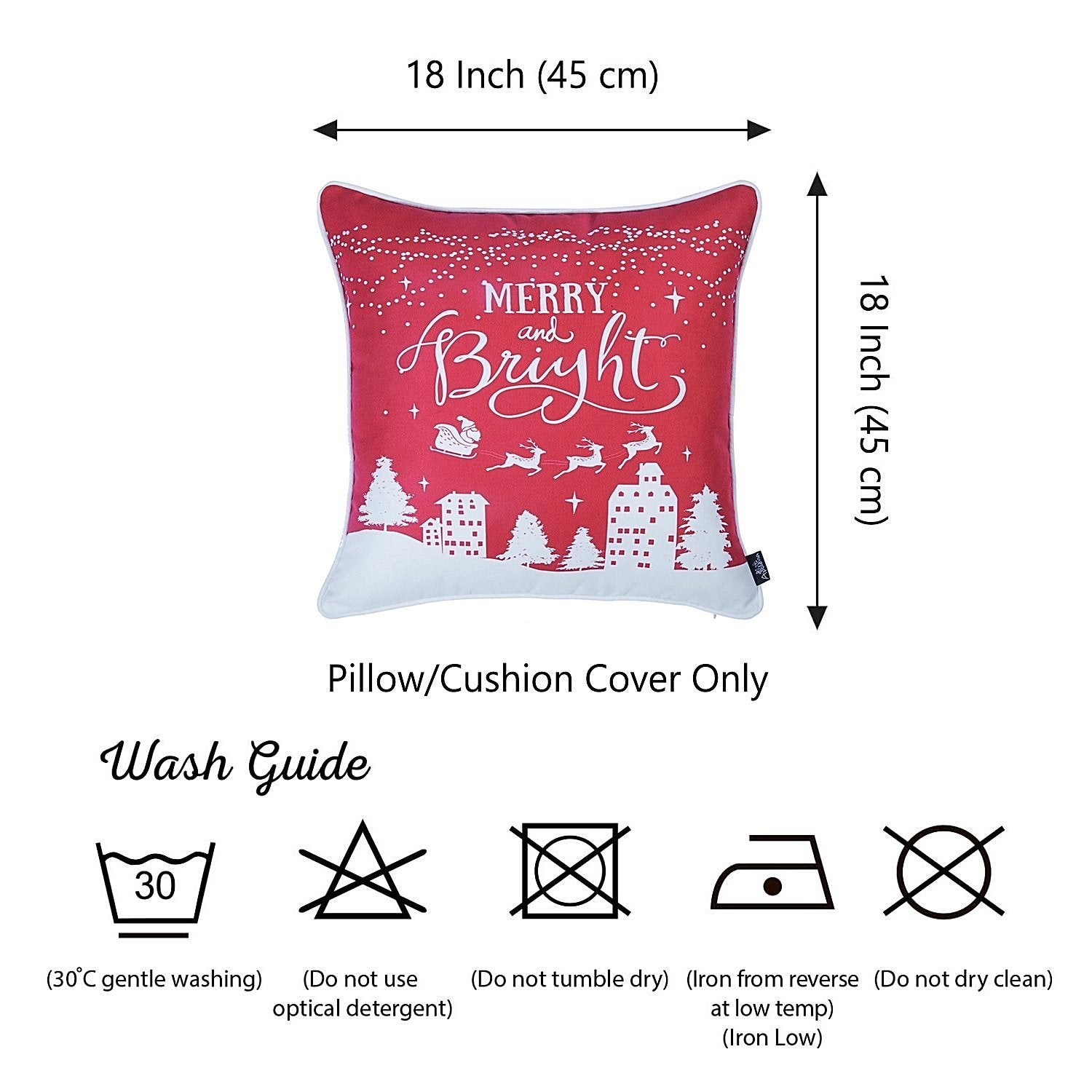 Set of 2 18" Christmas Merry Bright Throw Pillow Cover in Multicolor