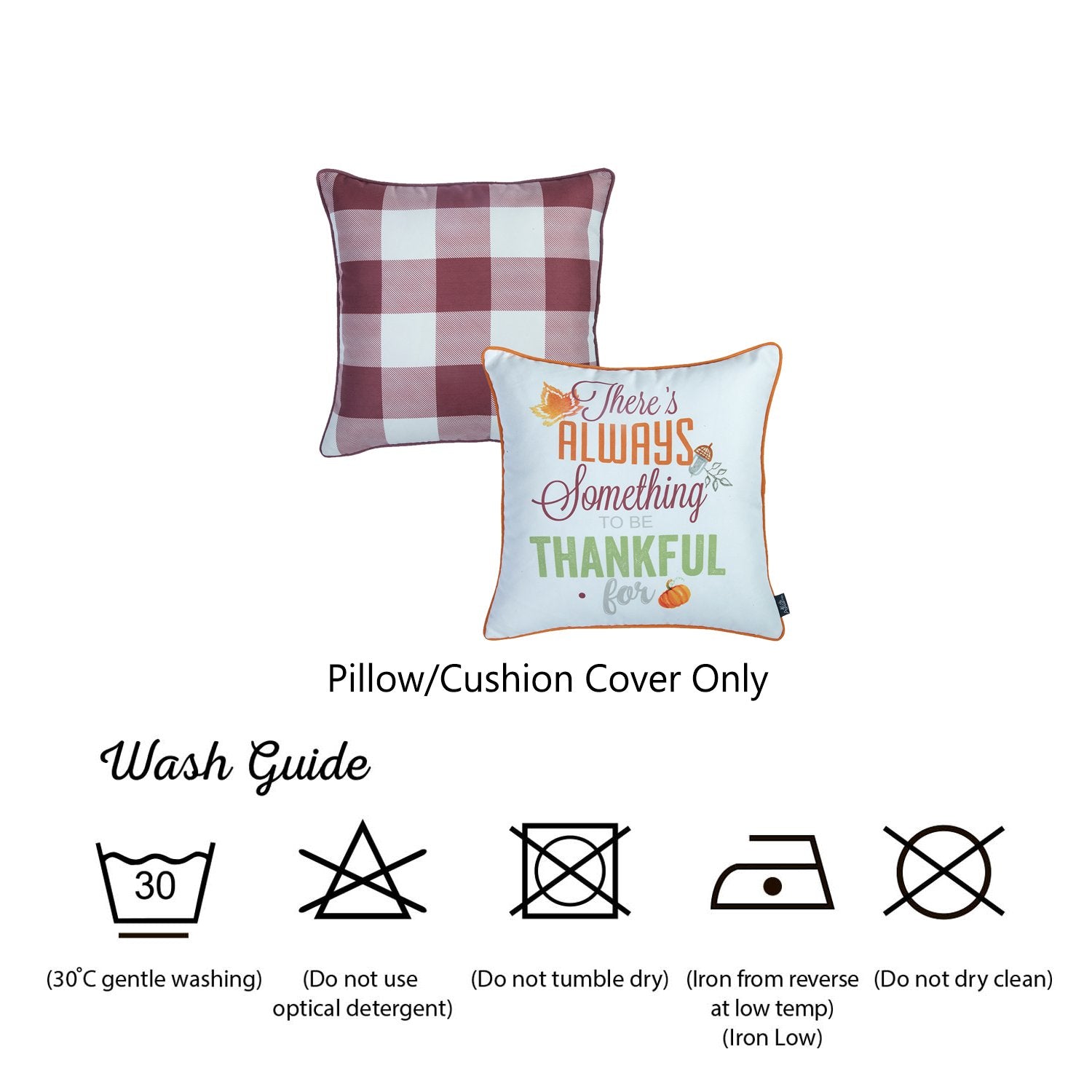Set of 2 18" Fall Thanksgiving Gingham Throw Pillow Cover in Multicolor