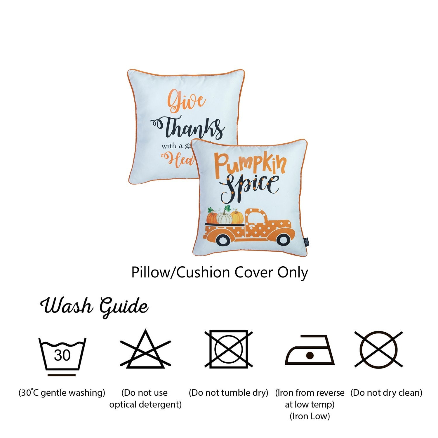 Set of 2 18" Thanksgiving Pumpkin Spice Throw Pillow Cover in Multicolor