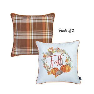 Set of 2 18" Fall Thanksgiving Pumpkin Throw Pillow Cover in Multicolor