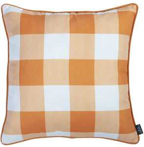 Set of 2 18"  Fall Season Pumpkin Gingham Throw Pillow Cover in Multicolor