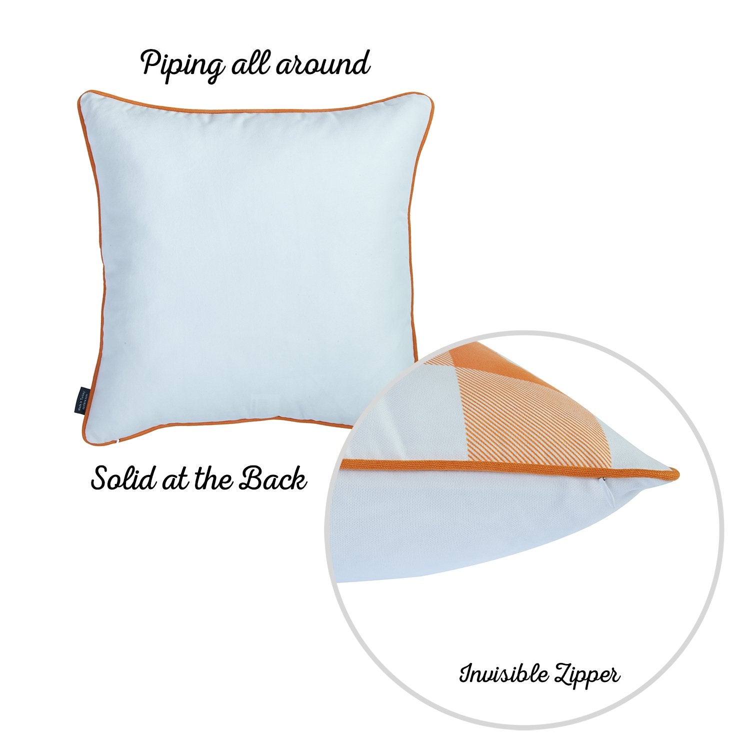 Set of 2 18"  Fall Season Pumpkin Gingham Throw Pillow Cover in Multicolor
