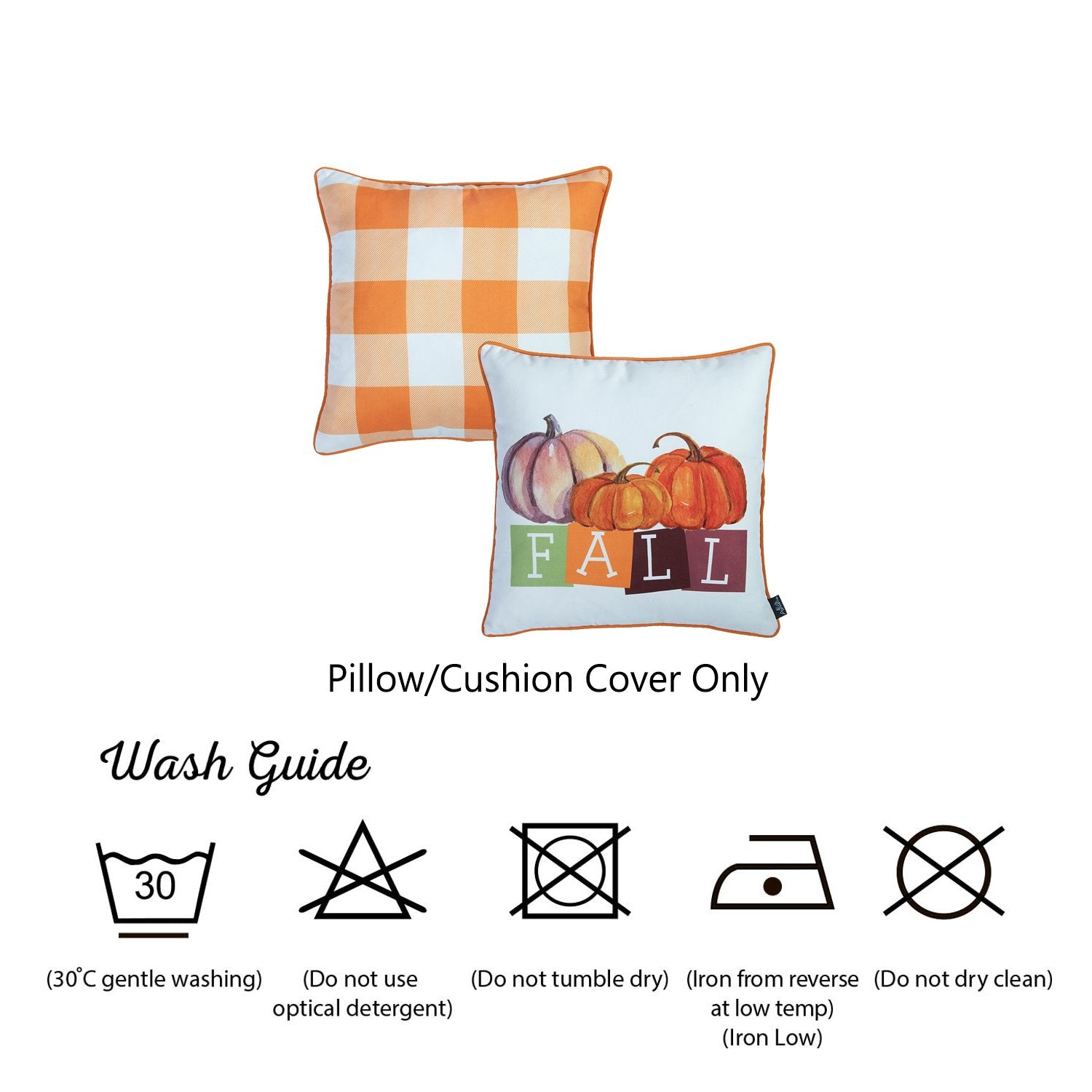 Set of 2 18"  Fall Season Pumpkin Gingham Throw Pillow Cover in Multicolor