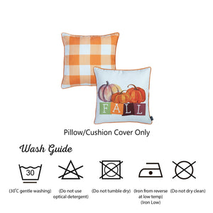 Set of 2 18"  Fall Season Pumpkin Gingham Throw Pillow Cover in Multicolor