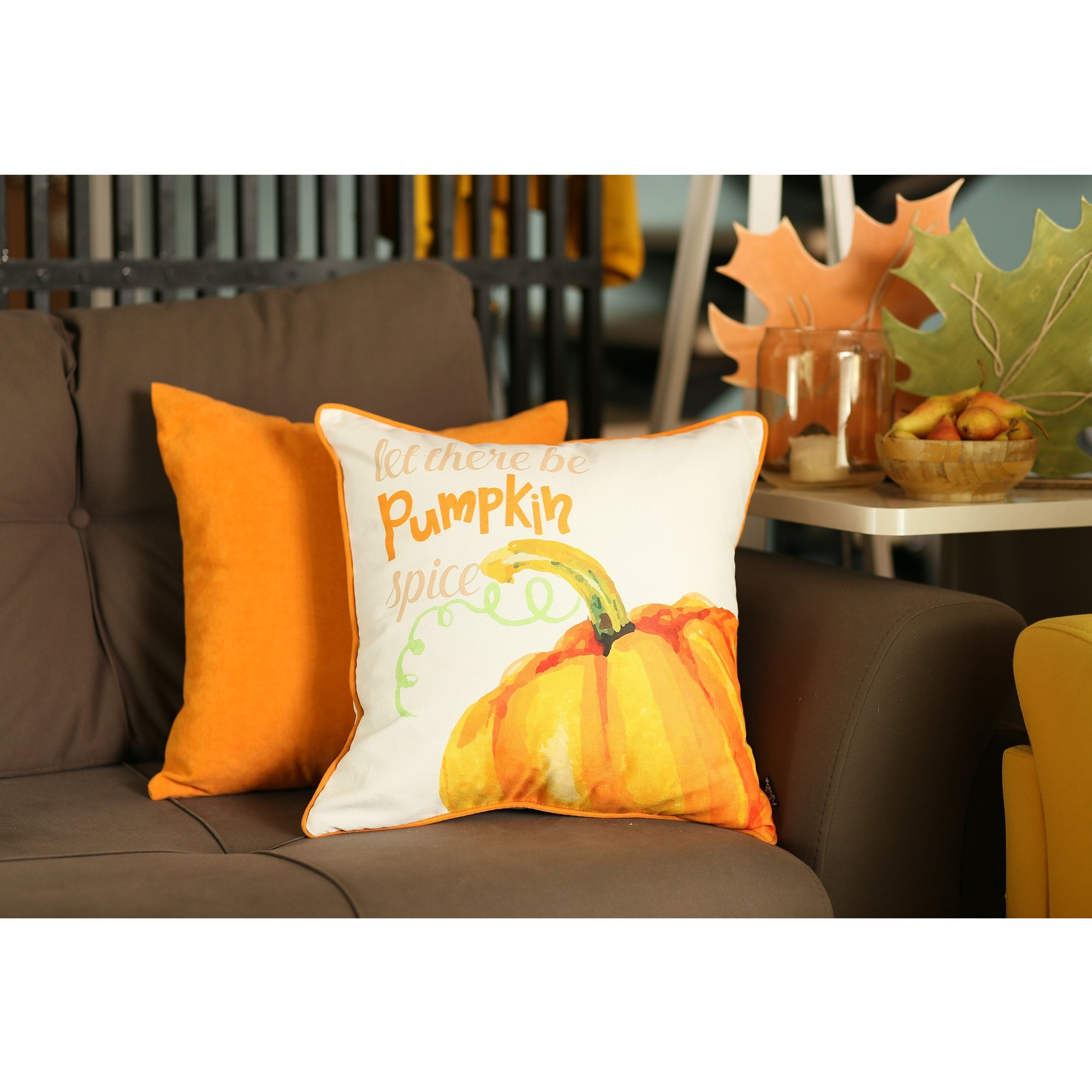 Set of 2 18"  Fall Season Pumpkin Pie Throw Pillow Cover in Multicolor