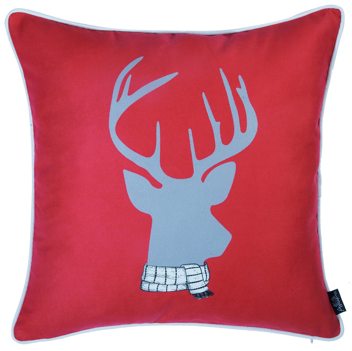 Set of 4 18" Winter Deer Throw Pillow Cover in Multicolor