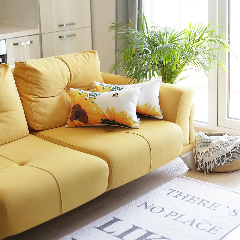Set of 2 20" Sunflower Bee Lumbar Pillow Cover in Multicolor