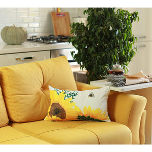 Set of 2 20" Sunflower Bee Lumbar Pillow Cover in Multicolor