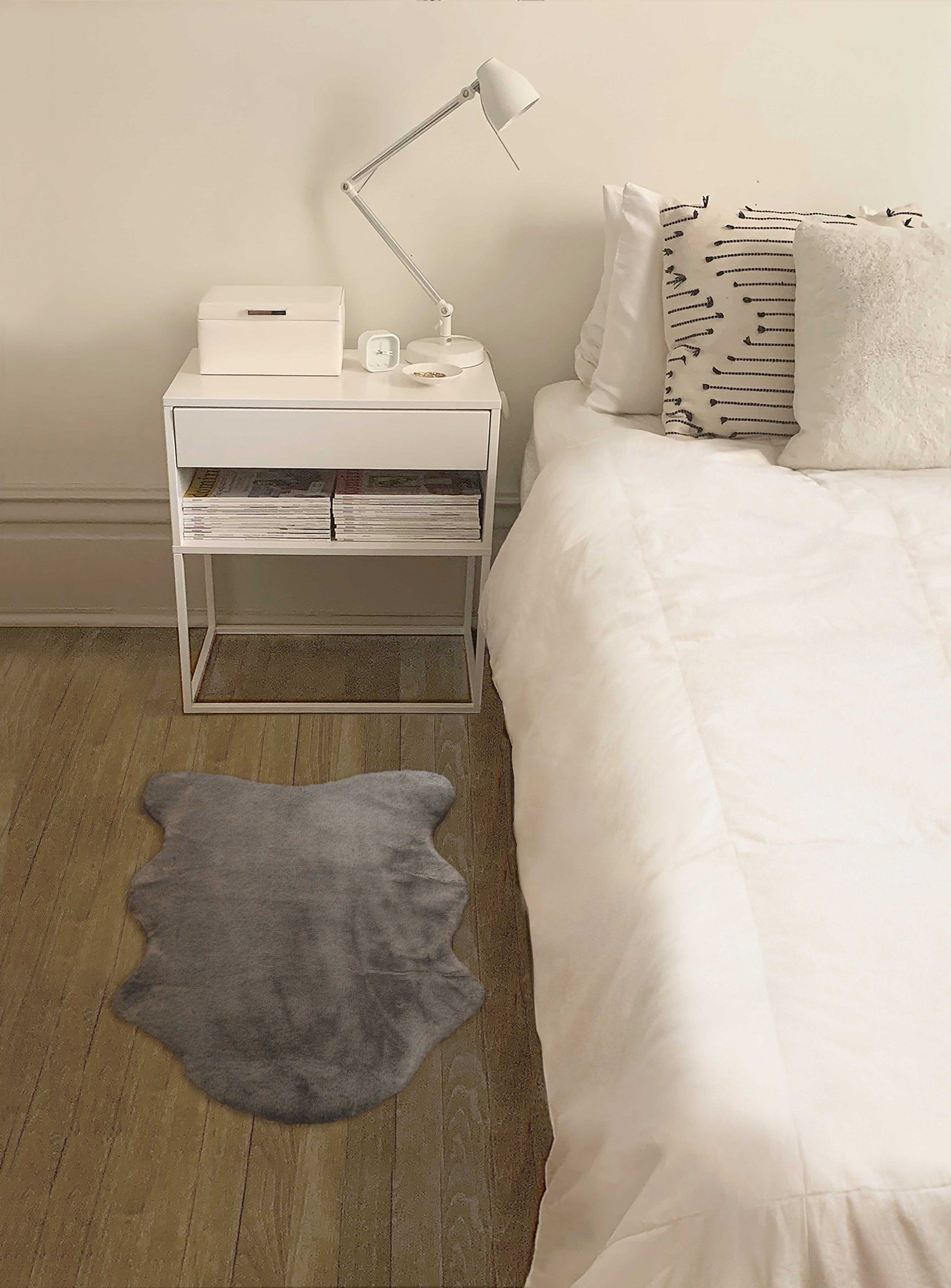 Luxe Faux Rabbit Fur Sheepskin Rug 2 x 3   - Grey