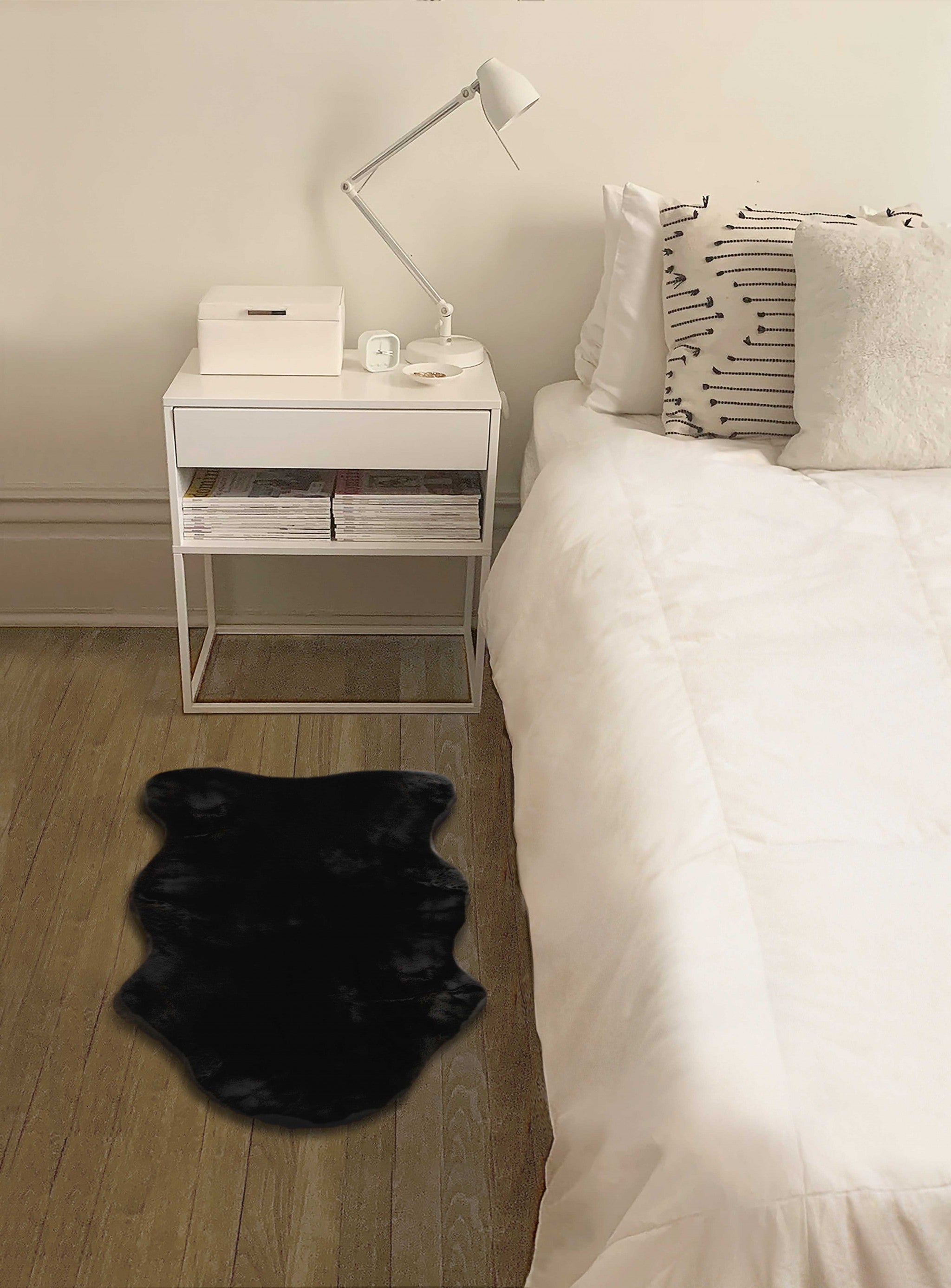 Luxe Faux Rabbit Fur Sheepskin Rug 2 x 3   - Black