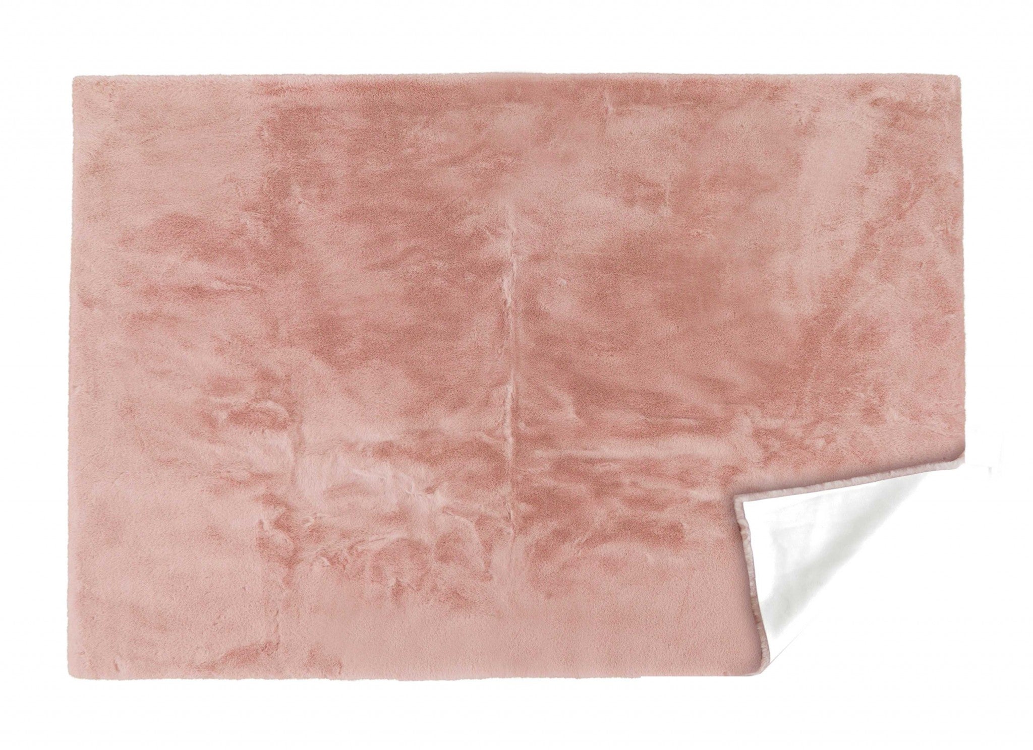 Luxe Faux Rabbit Fur Rectangular Rug 5' x 8'   - Blush Pink