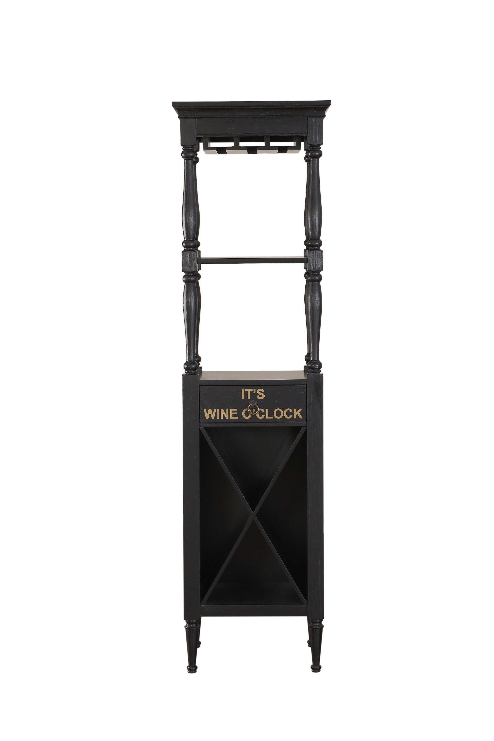 73" Wooden Black Wine Cabinet with open Compartments
