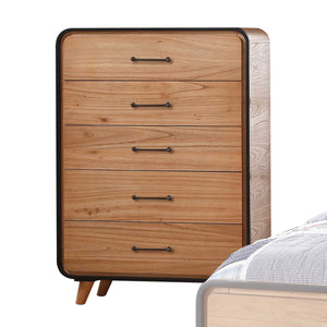 51" Oak and Black Finished Wood 5 Drawer Chest Dresser