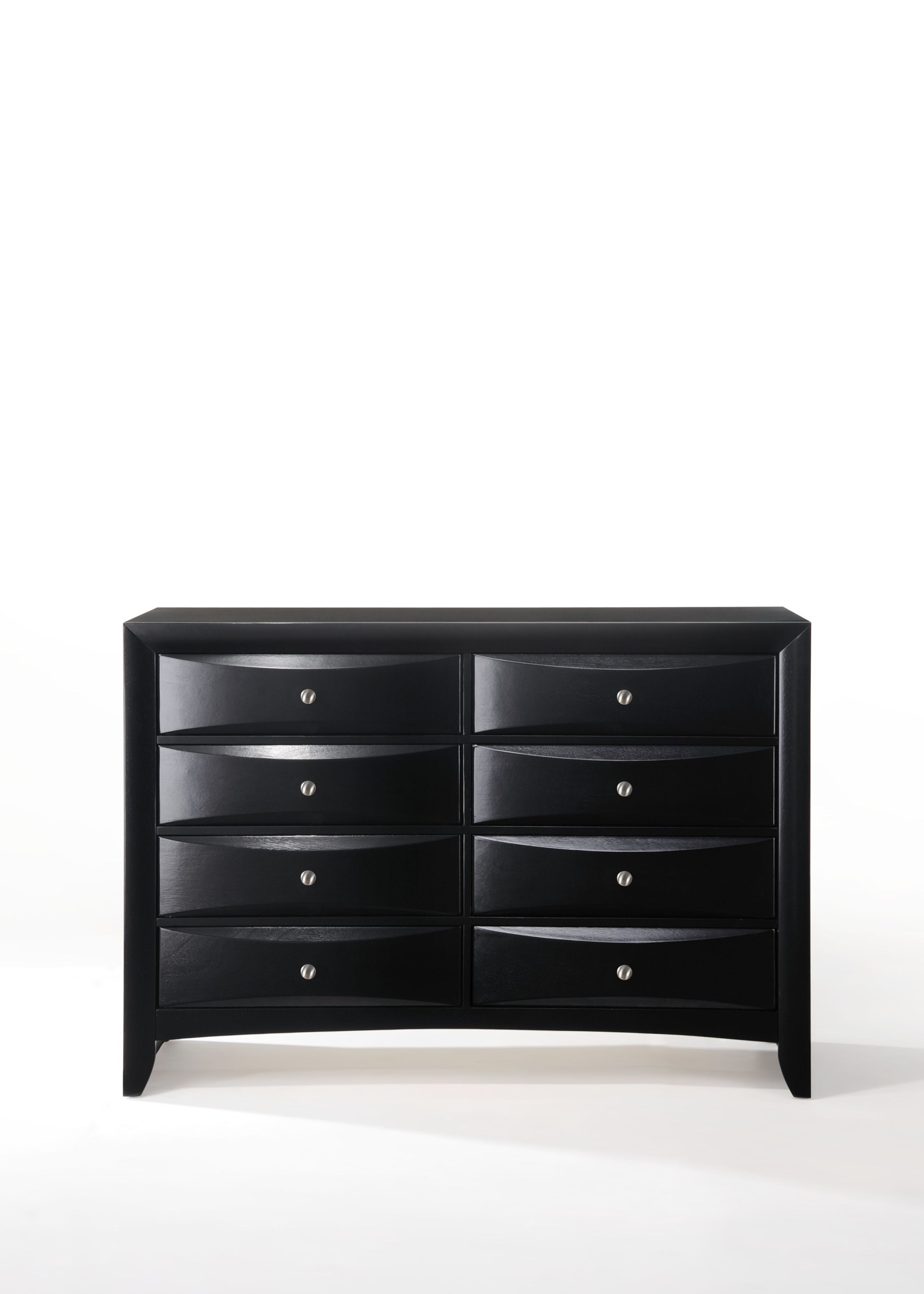 41" Modern Black Wood Finish Dresser with 8 Drawers and Flared Sqaured Legs