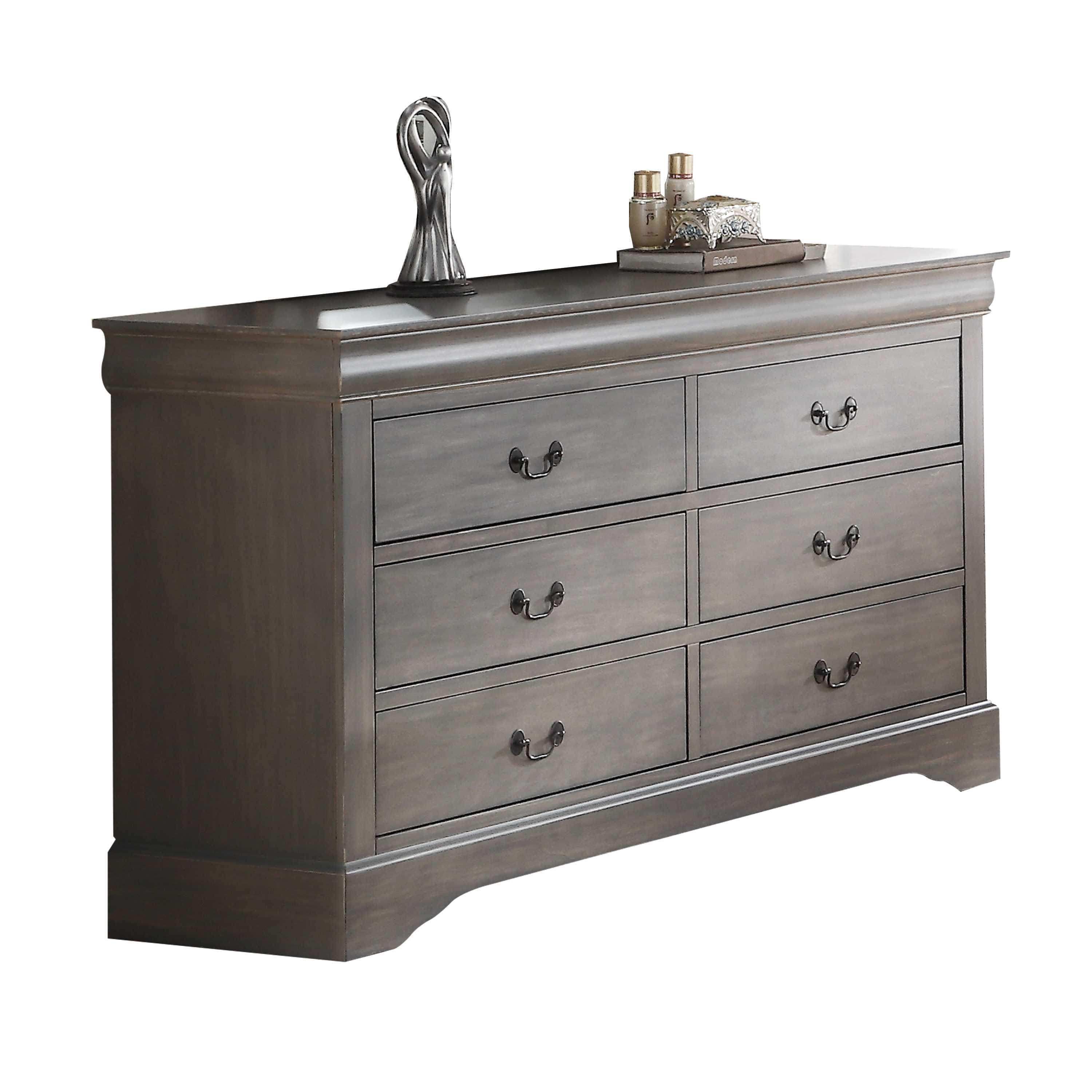 34" Antique Gray Wood Finish Dresser with 6 Drawers