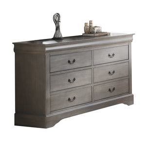 34" Antique Gray Wood Finish Dresser with 6 Drawers