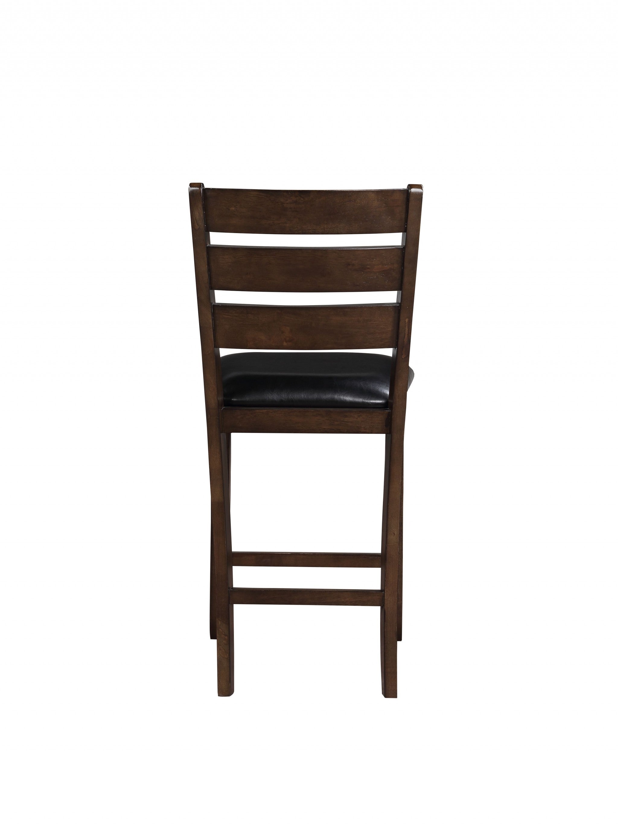 Set of 2 - 41" Dark Wood Finsh and Black Faux Leather Ladder Back Counter Height Chairs
