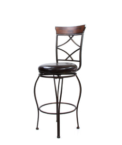 Set of 2 -  46" Antiqued Black and Cherry Finish with Espresso Faux Leather Seat Swivel Bar Chairs