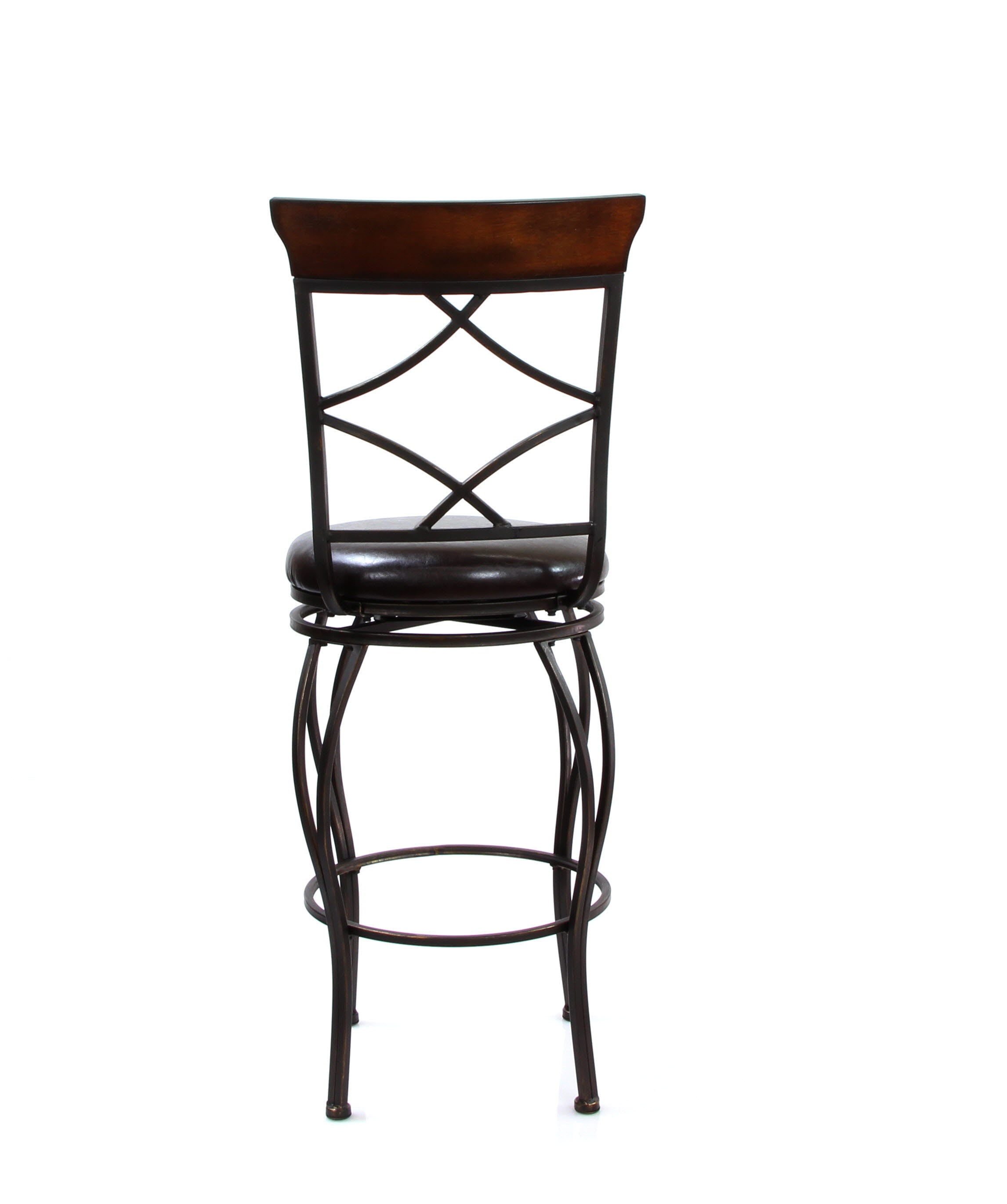 Set of 2 -  46" Antiqued Black and Cherry Finish with Espresso Faux Leather Seat Swivel Bar Chairs