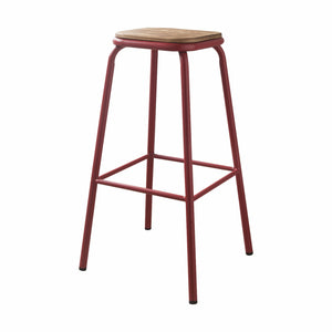 Set of 2 - 30" Red and Natural Metal base Backless Stools