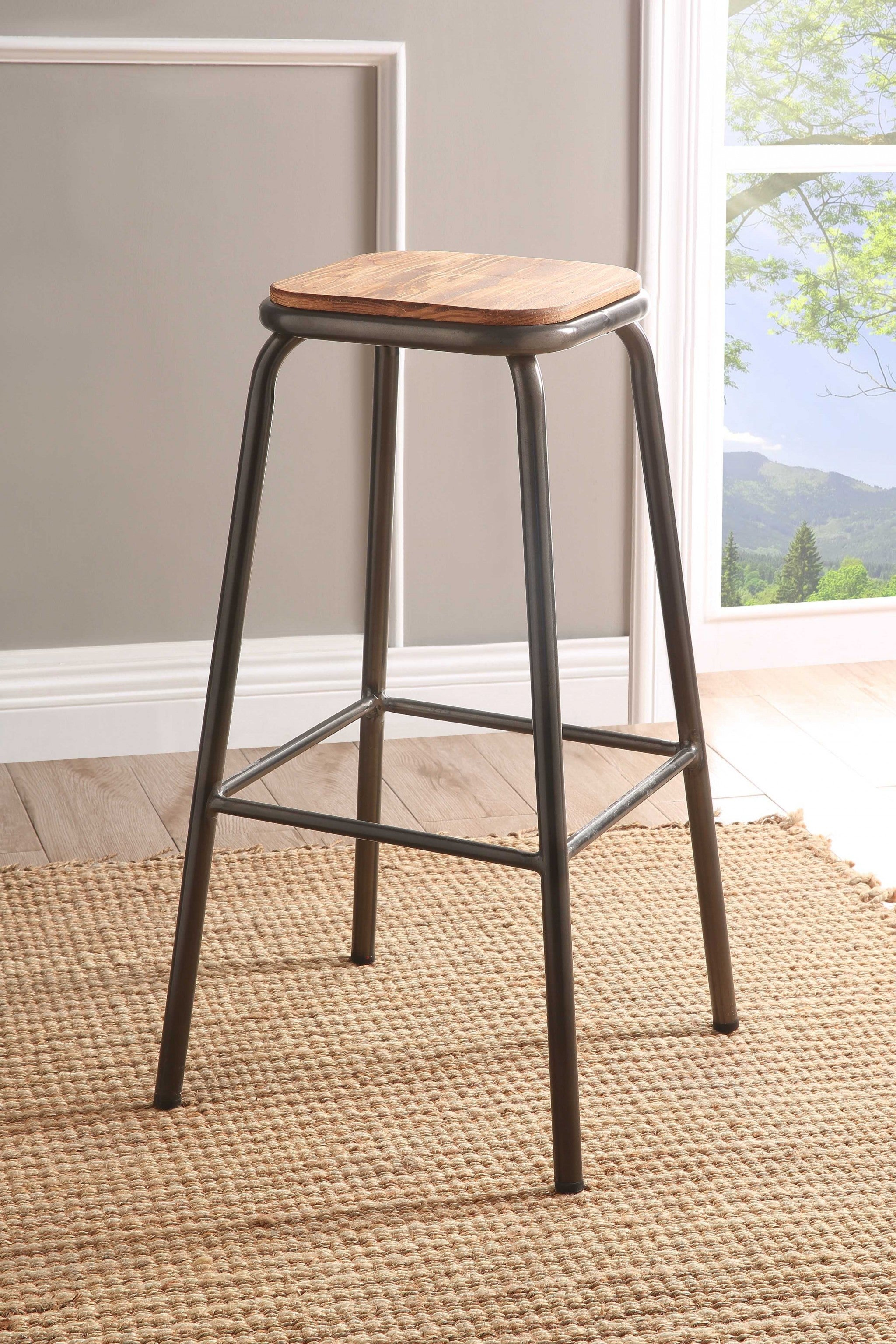 Set of 2 - 30" Gunmetal and Natural Metal base Backless Stools