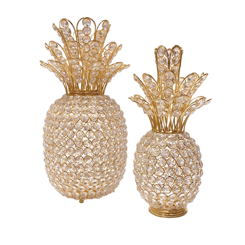15" Faux Crystal and Gold Pineapple Sculpture