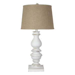 Distressed Look White Traditional Bishop Shape Table Lamp