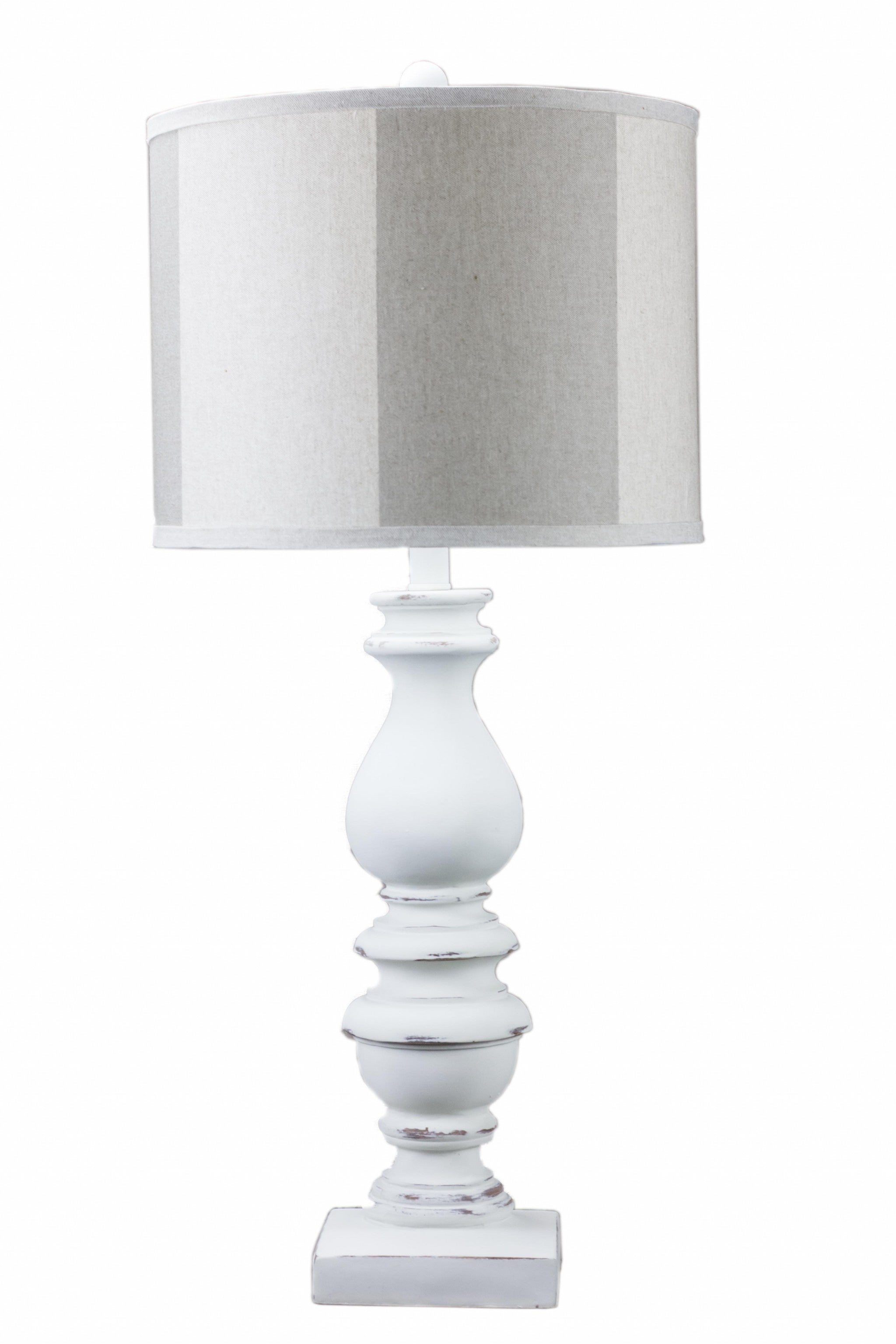 Distressed Look White Traditional Table Lamp with Smoke Gray Shade