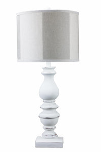 Distressed Look White Traditional Table Lamp with Smoke Gray Shade