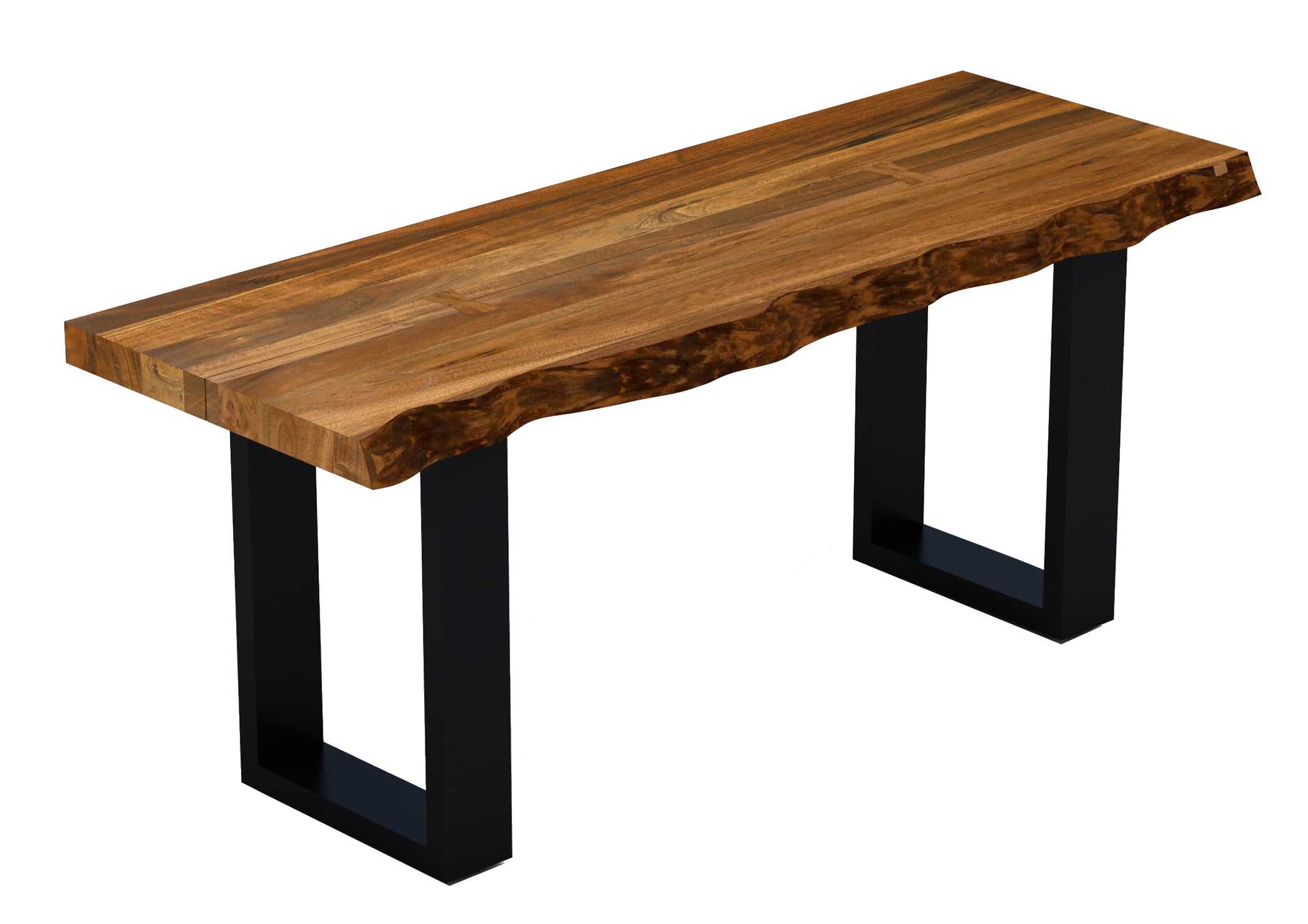 Live Edge Acacia Wood Hall Bench with Black Metal Legs