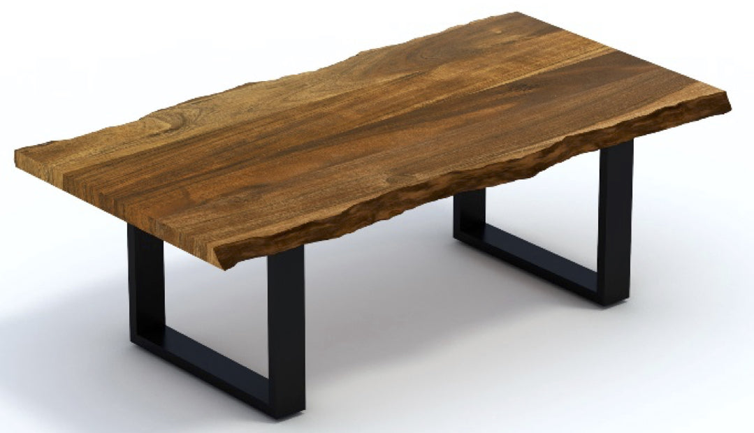 Live Edge Acacia Wood Coffee Table with Black Metal Legs