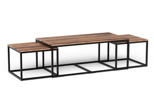 Set of 3 Sheesham Wood Coffee Tables with Black Metal Legs