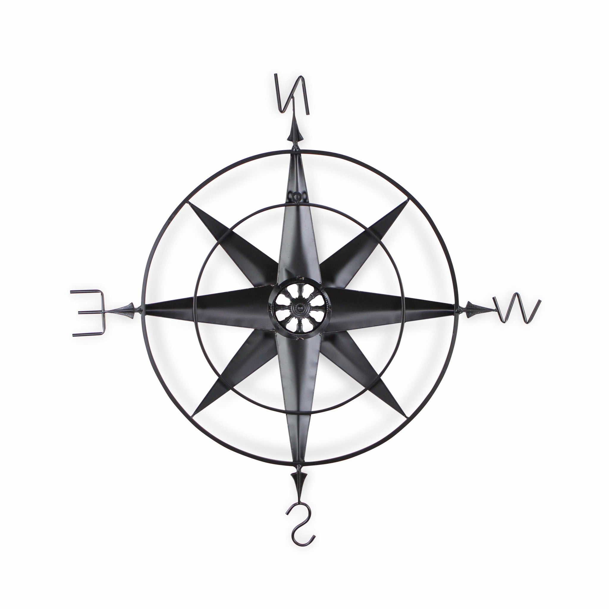 Black Metal Wall Decor Compass with Gold Center Accents