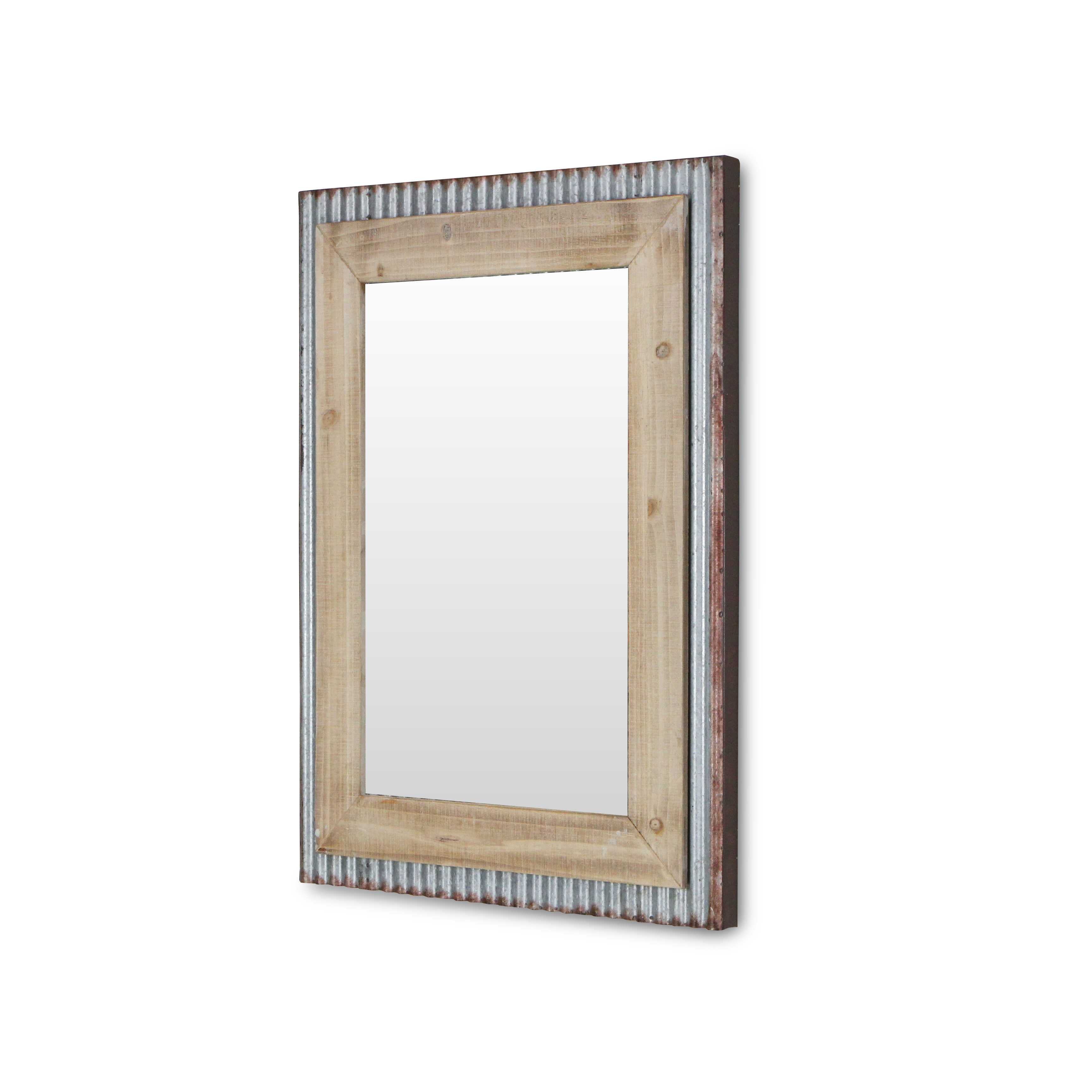 Metal and Flat Wood Finished Frame Wall Mirror